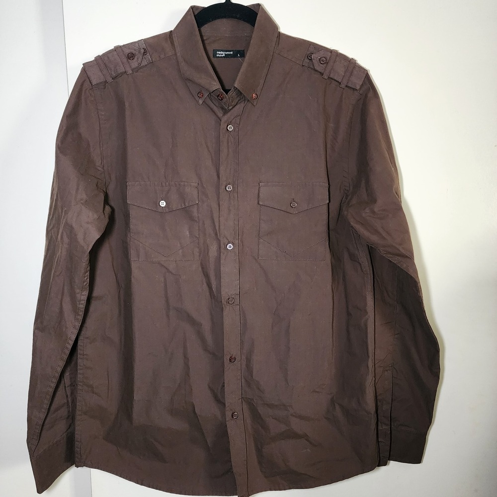 Cedarwood State Military Shirt Mens Large Brown Excellent Epaulette Button Down